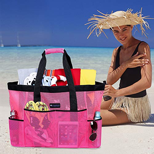 OOSAKU Bolso de Mano Grande, Bolsos de Viaje Plegables de Las Compras de la Mujer Juguete de Arena Bolsos de Almacenamiento de ultramarinos (XXL, Rosa roja)