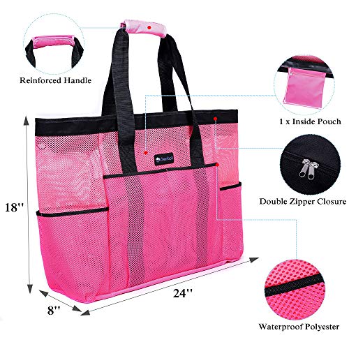 OOSAKU Bolso de Mano Grande, Bolsos de Viaje Plegables de Las Compras de la Mujer Juguete de Arena Bolsos de Almacenamiento de ultramarinos (XXL, Rosa roja)