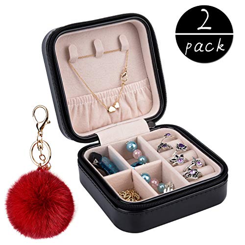 OOTSR Organizador joyería de tamaño pequeño con Linda Bola de pompón, Caja Almacenamiento Joyas, baratijas para Mujer, Organizador de joyería para Collar, Anillos, aretes, espárragos
