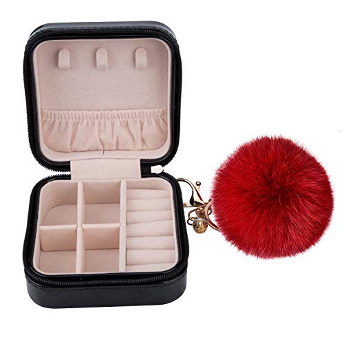 OOTSR Organizador joyería de tamaño pequeño con Linda Bola de pompón, Caja Almacenamiento Joyas, baratijas para Mujer, Organizador de joyería para Collar, Anillos, aretes, espárragos