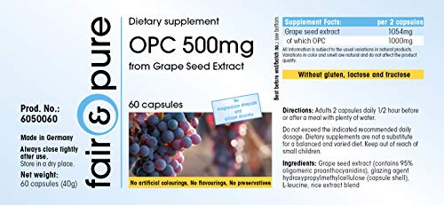 OPC 500mg - Extracto de semilla de uva vegano - Alta pureza - 60 Cápsulas
