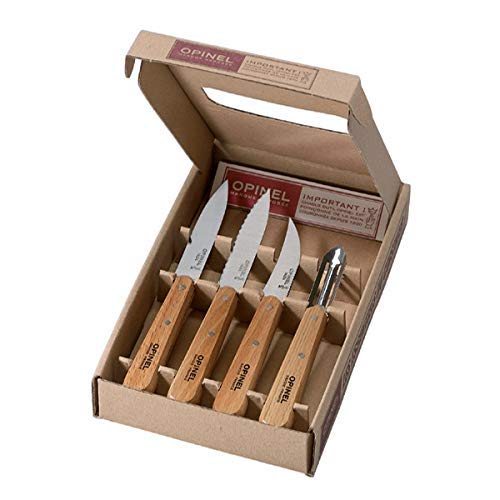 Opinel Estuche de Esenciales Mango de Haya barnizada Natural, N° 112 patatero, N°113 dentado, N°114 Cuchillo para verdura, N°115 pelador 001300, Madera, marrón