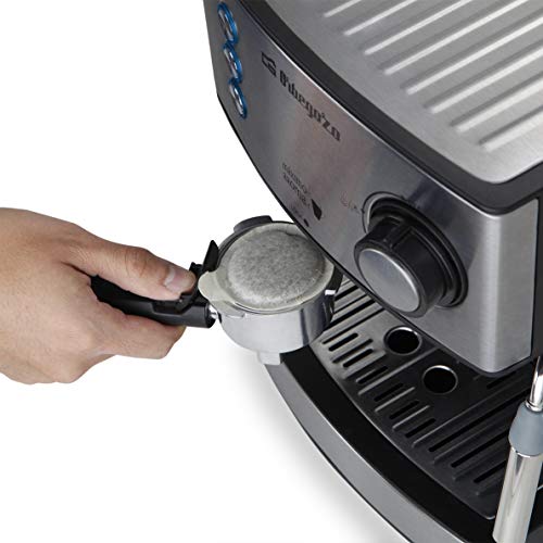 Orbegozo EX 3050 Cafetera espresso con bomba italiana de 20 bares de presión, frontal de acero inoxidable, 850 W, 2 cups, Negro mate