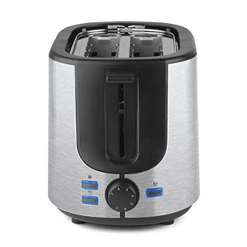 Orbegozo TO 5020 - Tostadora de pan 2 ranuras, carcasa de acero inoxidable, 7 niveles de potencia, calienta panecillos integrado, función descongelado y recalentamiento, 1000 W