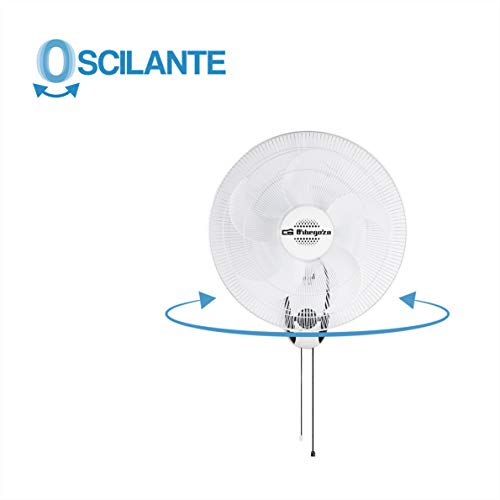 Orbegozo WF 0145 Ventilador de Pared, 5 aspas, 3 velocidades de ventilación, Cabezal inclinable, oscilante, 80 W