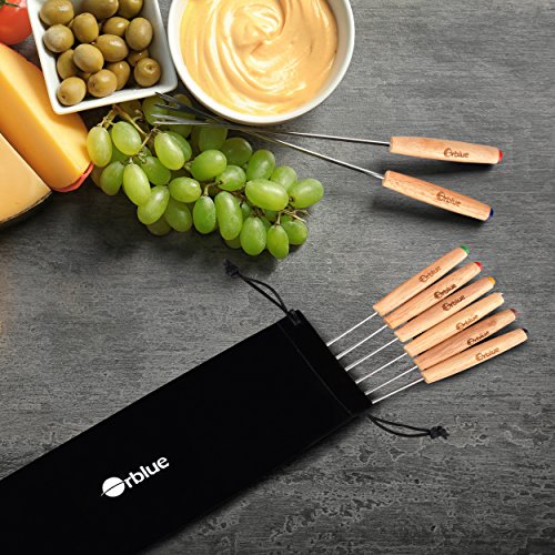 ORBLUE - Juego de 8 tenedores de fondue con mango de madera