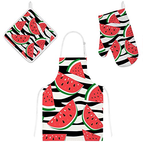 Orediy - Juego de 3 manoplas de cocina con forma de sandía, diseño de semillas negras, resistente al calor, almohadilla aislante
