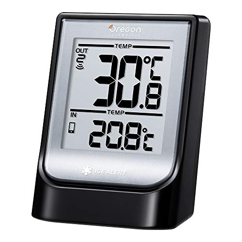 Oregon Scientific EMR211X - Termómetro con función bluetooth, temperatura interior y exterior, 5 canales, alerta hielo, negro, gris, blanco