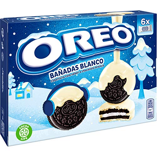 Oreo Bañadas - Galletas de Cacao Rellenas de Crema y Bañadas en Chocolate Blanco - 6 Bolsitas, 246 g
