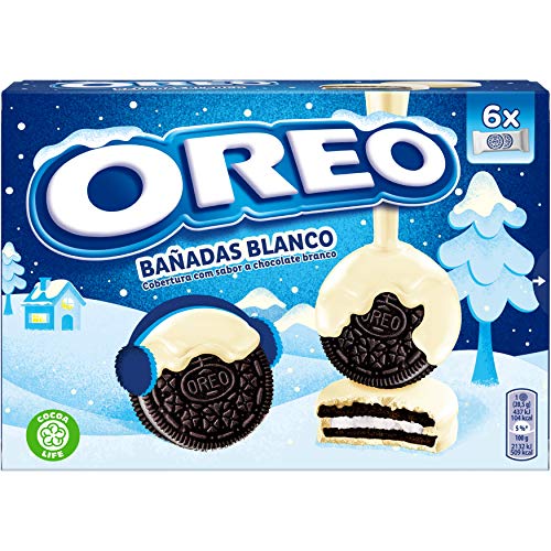 Oreo Bañadas - Galletas de Cacao Rellenas de Crema y Bañadas en Chocolate Blanco - 6 Bolsitas, 246 g