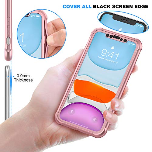 ORETECH Funda iPhone 11, Carcasa iPhone 11 con [ 2 x Protector de Pantalla de Vidrio Cristal Templado] 360° Carcasa Silicona Ligera Delgado PC PU Bumper Rubber Caso para iPhone 11 Case 6.1''-Oro Rosa