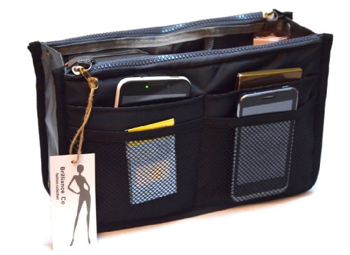 Organizador De Bolso De Mano, Forro, Inserto, 12 Bolsillos Bolsos Divisiones - Negro