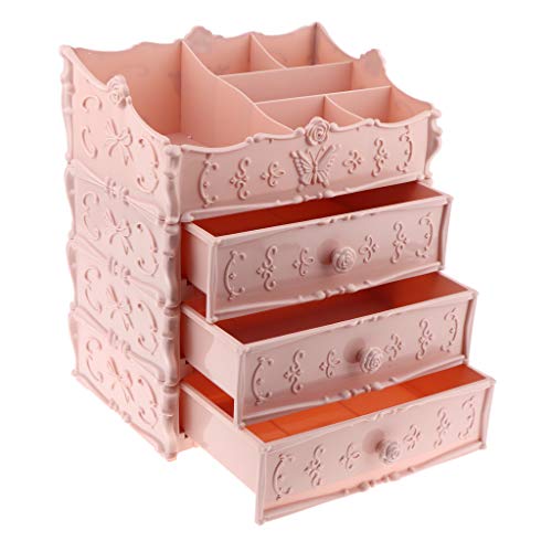 Organizador de Cajones de Almacenamiento de Maquillaje Soporte de Cosméticos para Mostrador de 3 Niveles - Rosado