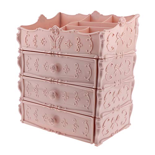 Organizador de Cajones de Almacenamiento de Maquillaje Soporte de Cosméticos para Mostrador de 3 Niveles - Rosado