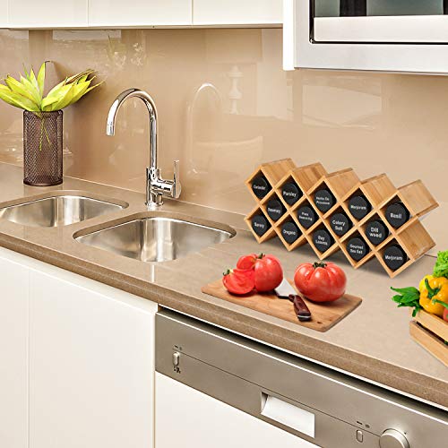 Organizador de especias de bambú para encimera, soporte para especias, 43,5 x 18,5 x 9,5 cm.