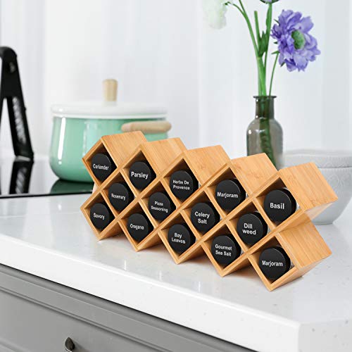 Organizador de especias de bambú para encimera, soporte para especias, 43,5 x 18,5 x 9,5 cm.