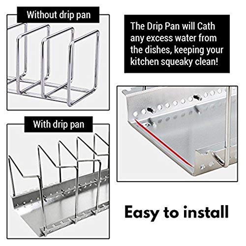 Organizador de sartenes y tapaderas – Soporte de metal cromado con 6 compartimentos para sartenes y tapas de ollas – Organizador de cajones y armarios de cocina