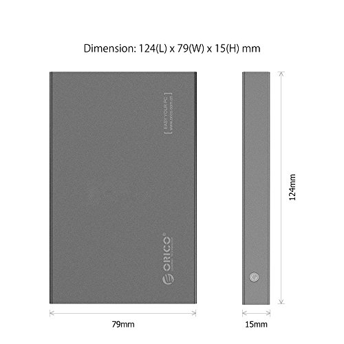 ORICO Carcasa para Disco Duro SATA III HDD/SSD de 2,5 Pulgadas con Cavo - Caja USB 3.0 de Aluminio para sistemi Windows e Mac