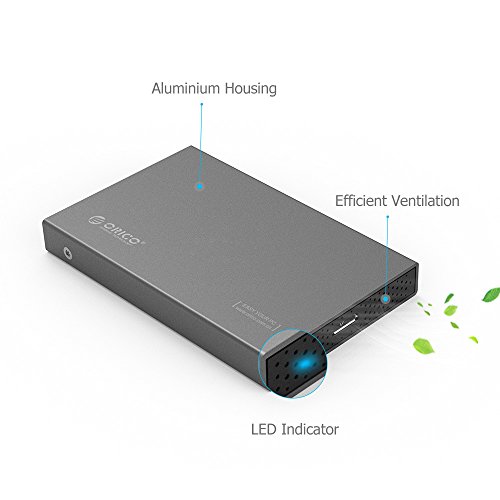 ORICO Carcasa para Disco Duro SATA III HDD/SSD de 2,5 Pulgadas con Cavo - Caja USB 3.0 de Aluminio para sistemi Windows e Mac