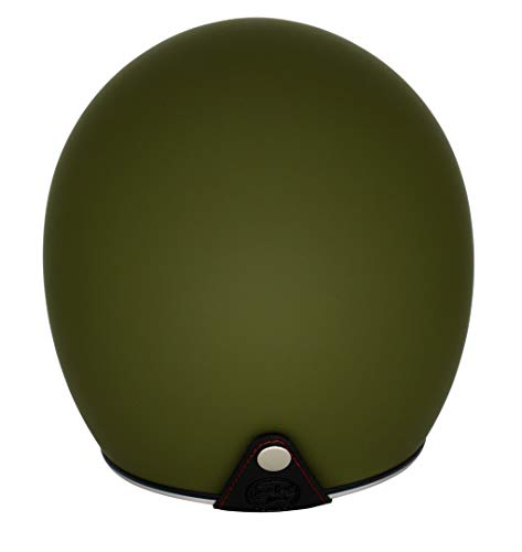 Original Fräulein Irmi Retro Casco de Vespa, casco jet con visera de sol, casco de scooter para mujeres y hombres en elegante aspecto vintage, calidad según la norma ECE, color verde militar.