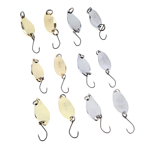 OriGlam - 12 anzuelos de pesca duros de metal, con gancho de acero de alto carbono para perca y trucha en agua salada y agua dulce