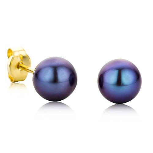 Orovi pendientes de mujer presión Perlas azules 6-6.5 de aguadulce en oro amarillo 9 kilates ley 375