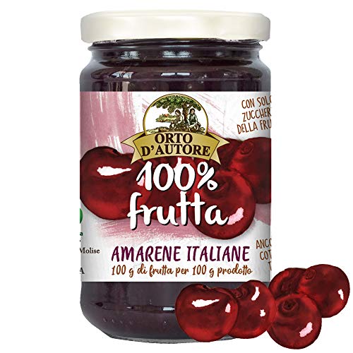 ORTO D'AUTORE Compota de Cerezas Italianas 3 X 340 gr, Mermelada 100% de Fruta Italiana, Mermelada sin Azúcares Añadidos con Fruta Entera o Trozos, Cocción a Baja Temperatura, VeganOk, Gluten free