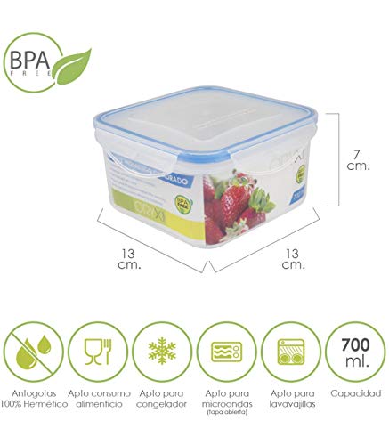 Oryx 5025012 Recipiente Hermetico Plastico Cuadrado 700 ml. 13x13x7 (Alt.) cm.