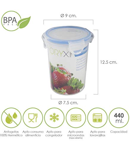 ORYX 5025021 Recipiente Hermetico Plastico Redondo 440 ml. Ø 9.5x12.5 (Alt.) cm, Transparente