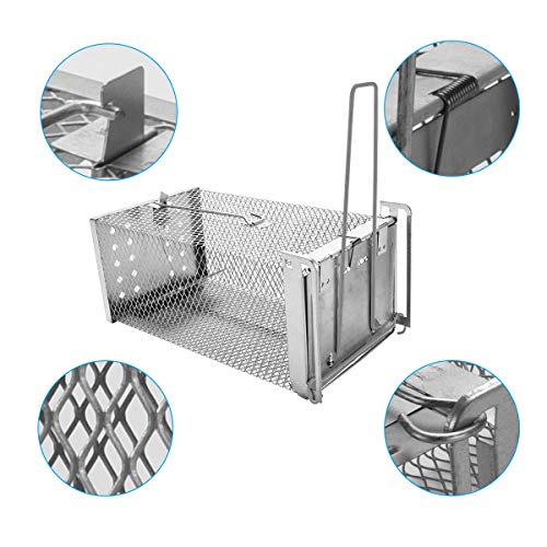 Osaloe Trampa para Ratones Vivos, 2 Juegos de Jaulas de Ratones Humano y Reutilizable, Trampas para Ratas de Acero Inoxidable, Captura para Hogar Jardín Interior y Exterior (26,5 x 14 x 11 cm)
