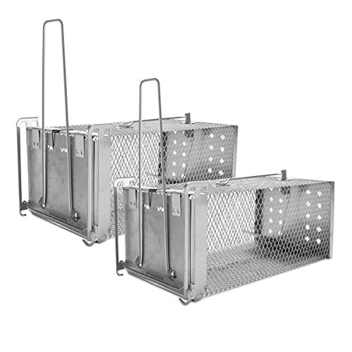 Osaloe Trampa para Ratones Vivos, 2 Juegos de Jaulas de Ratones Humano y Reutilizable, Trampas para Ratas de Acero Inoxidable, Captura para Hogar Jardín Interior y Exterior (26,5 x 14 x 11 cm)