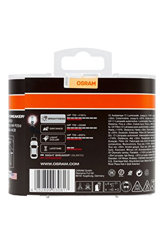 OSRAM NIGHT BREAKER UNLIMITED HB4, lámpara para faros halógena, 9006NBU-HCB, automóvil de 12 V, caja doble (2 unidades)