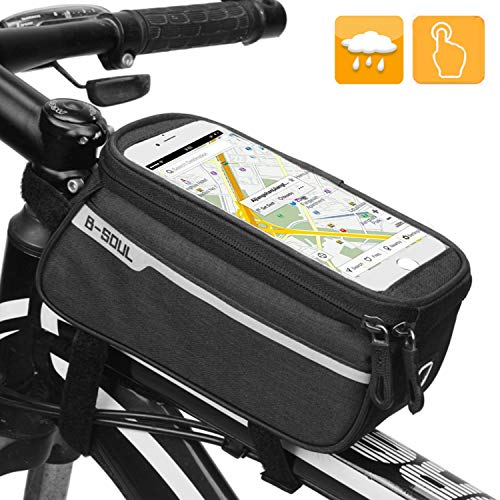 Osugin - Bolsa para marco de bicicleta, resistente al agua, soporte para teléfono celular con ventana táctil para smartphone de menos de 6 pulgadas