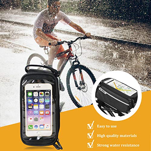 Osugin - Bolsa para marco de bicicleta, resistente al agua, soporte para teléfono celular con ventana táctil para smartphone de menos de 6 pulgadas