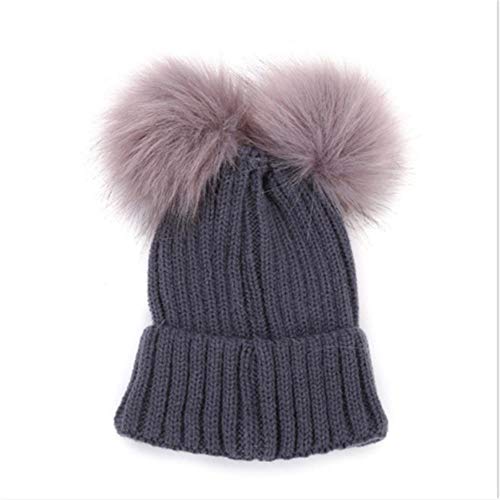 Otoño Invierno Bebé Niños Niñas Sombrero De Pompón De Piel Sintética Gorro Cálido para Mujer Gorro De Punto para Niña Sombreros con Pompón De Bola Doble Niños Bonnet Femme, Blanco, Talla Única