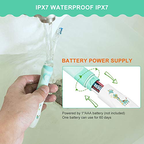 OTraki Cepillo Electrico Dientes para Niños Cepillo Dientes Infantil Impermeable Temporizador Inteligente con LED Luz, Limpieza Dental Toothbrush con 2 Reemplazable Cabezas para Edad 3+ (Verde)