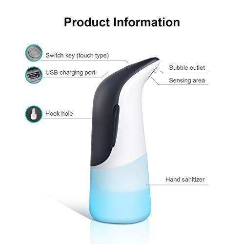 OTTC Dispensador automático de jabón, dispensador automático de jabón espumoso sin Contacto, Sensor de Movimiento infrarrojo 300ML Dispensador de jabón Manos Libres para Cocina y baño, Blcak