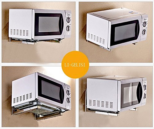 OTTOCASA Soporte de Montaje de Microondas(con Gancho) en Acero Inoxidable/Soporte de Estante Multifuncional Plegable Ajustable con Gancho en Aluminio de Espacio para Cocina (Pilones)