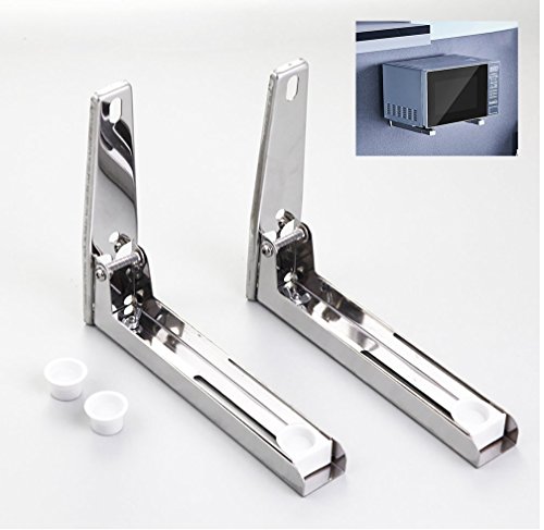 OTTOCASA Soporte de Montaje de Microondas(con Gancho) en Acero Inoxidable/Soporte de Estante Multifuncional Plegable Ajustable con Gancho en Aluminio de Espacio para Cocina (Pilones)