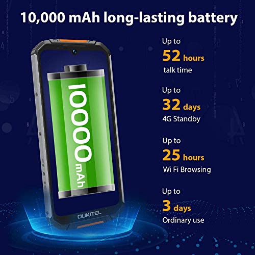 OUKITEL WP6 (4GB+128GB) IP68 Móvil Libre Resistente,6.3'' FHD+ (Gorilla Glass),10000mAh Batería Telefonos Robusto,16MP+8MP Triple Cámara Rugged Móvil,Helio P70 Dual 4G Impermeable Smartphone (Negro)