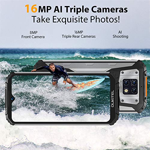OUKITEL WP6 (4GB+128GB) IP68 Móvil Libre Resistente,6.3'' FHD+ (Gorilla Glass),10000mAh Batería Telefonos Robusto,16MP+8MP Triple Cámara Rugged Móvil,Helio P70 Dual 4G Impermeable Smartphone (Negro)
