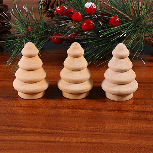 OULII 10pcs blanco árbol de Navidad de madera BRICOLAJE Peg muñecas fiesta torta Toppers decoración de Navidad