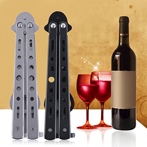 OULII Abrelatas mariposa cuchillo estilo botella abridor Metal cerveza barra de suministros (negro)