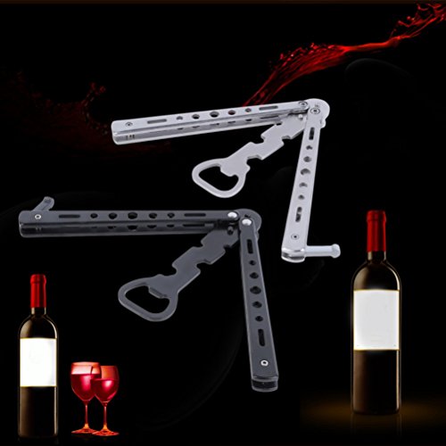 OULII Abrelatas mariposa cuchillo estilo botella abridor Metal cerveza barra de suministros (negro)