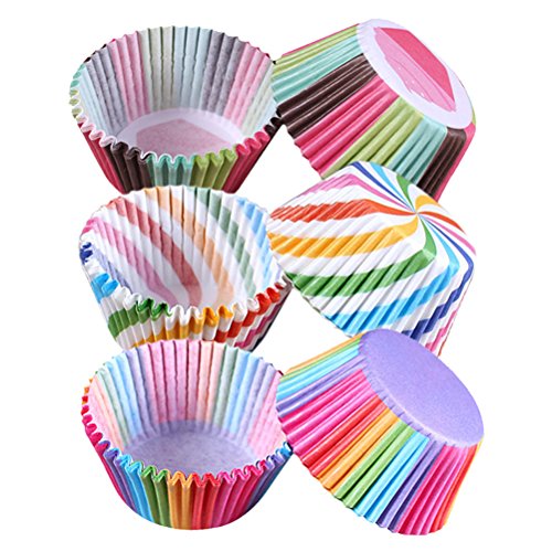 ounona 100 unidades tartas Embalajes Liner Papel Tarta Taza Muffin Postre Cajas Chirstmas Party Favors (Multicolor Slan Ted rayas)