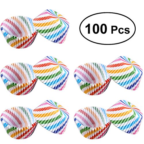 ounona 100 unidades tartas Embalajes Liner Papel Tarta Taza Muffin Postre Cajas Chirstmas Party Favors (Multicolor Slan Ted rayas)