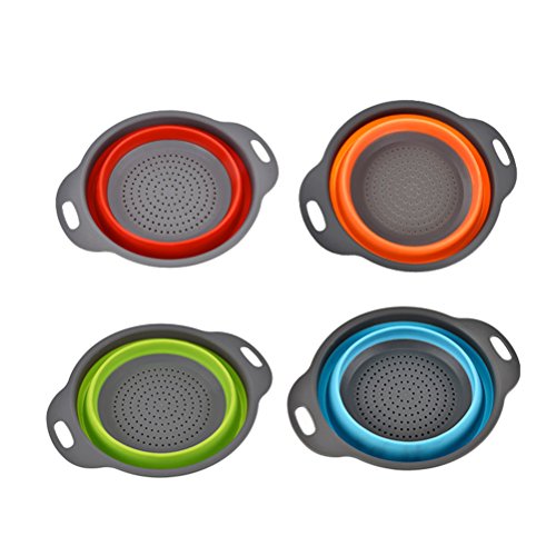 OUNONA 2 Piezas Colador de Cocina Plegable,Frutas Vegetales Lavado de la Cesta colapsable Colander Herramienta de Cocina(Naranja)