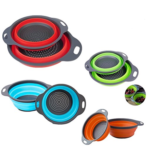 OUNONA 2 Piezas Colador de Cocina Plegable,Frutas Vegetales Lavado de la Cesta colapsable Colander Herramienta de Cocina(Naranja)