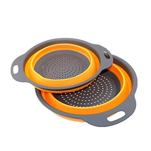 OUNONA 2 Piezas Colador de Cocina Plegable,Frutas Vegetales Lavado de la Cesta colapsable Colander Herramienta de Cocina(Naranja)
