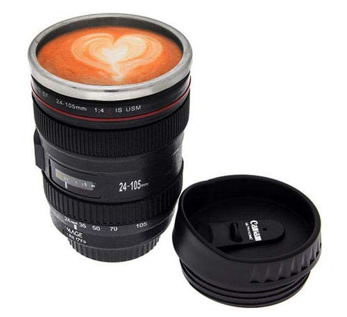 OurLeeme Lente de la cámara Tazas de café Termo de acero inoxidable Forro Tapa Taza de café Taza Taza de 400 ml Taza de vaso de té Té Gran regalo para un amigo